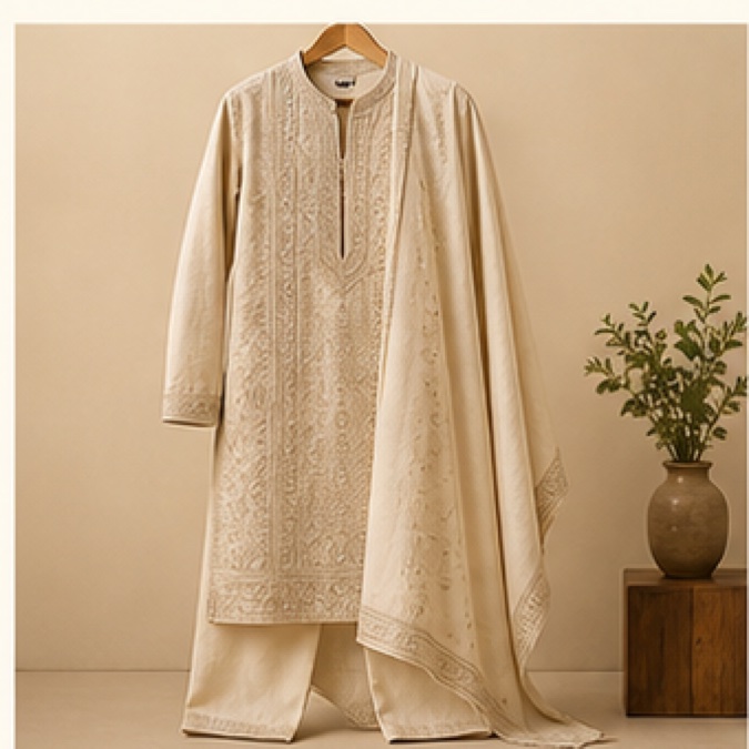 Ivory Chikankari Kurta Set