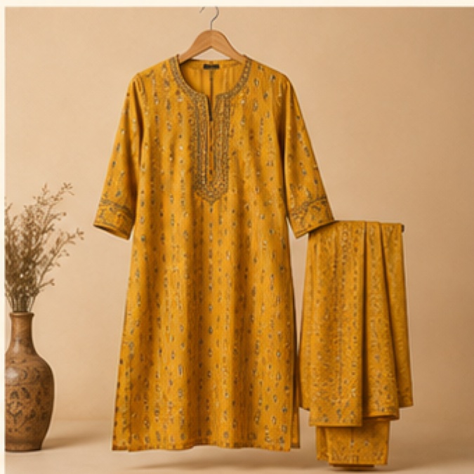 Mustard Handblock Kurta Set