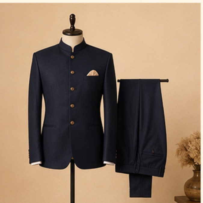 Navy Bandhgala Formal Suit