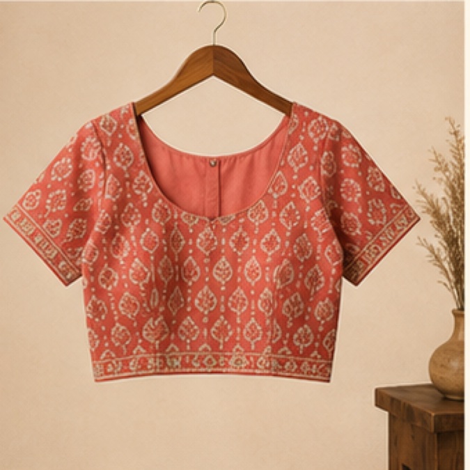 Coral Block Print Blouse